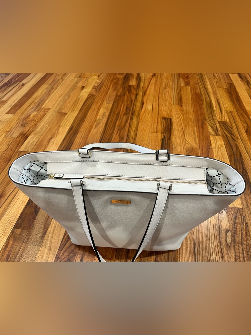 kate spade Cream Structured Saffiano Tote with Gold Plaque - Picture 8 of 13